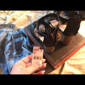 Black zip-up braided heels size 8